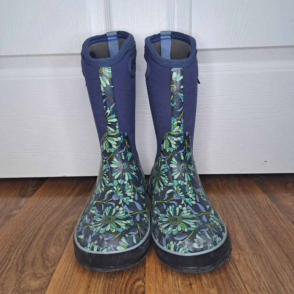 BOGS Girls Blue Green Floral Winter Boots Size 4